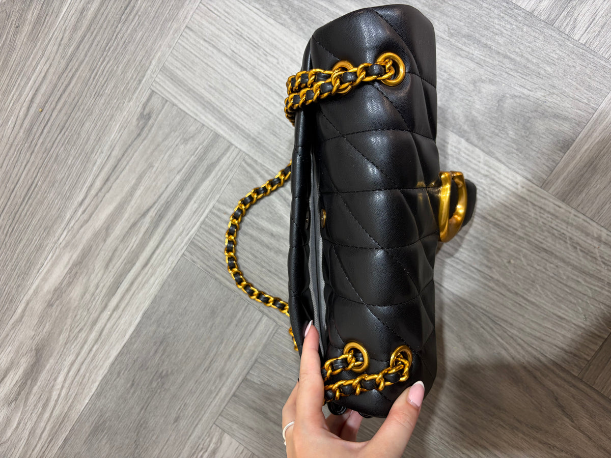 Quilted Bus Bag - Black with Gold Hardware