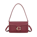 Burgundy gold-buckle flap shoulder bag