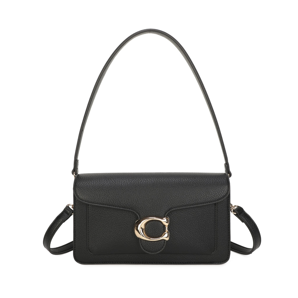 Black gold-buckle flap shoulder bag