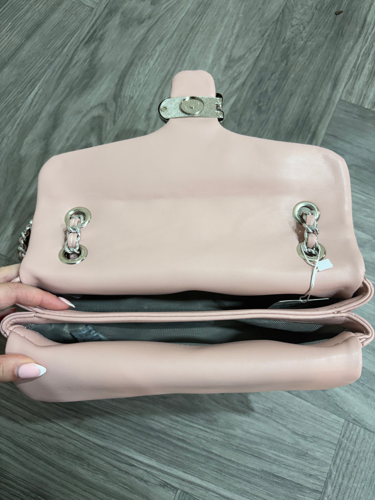 Quilted Bus Bag - Pink with Silver hardware
