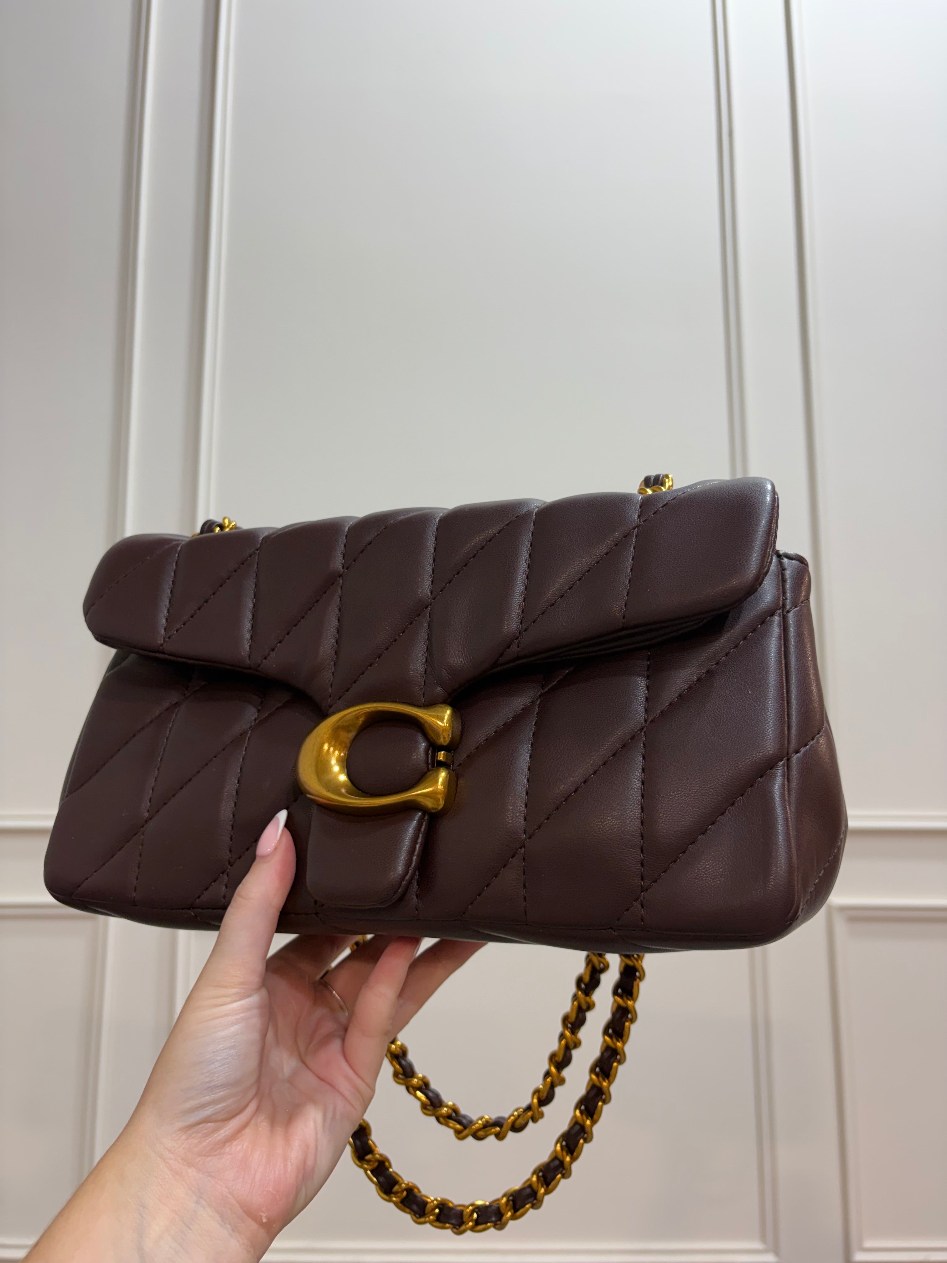 Quilted Bus Bag - Brown with Gold Hardware