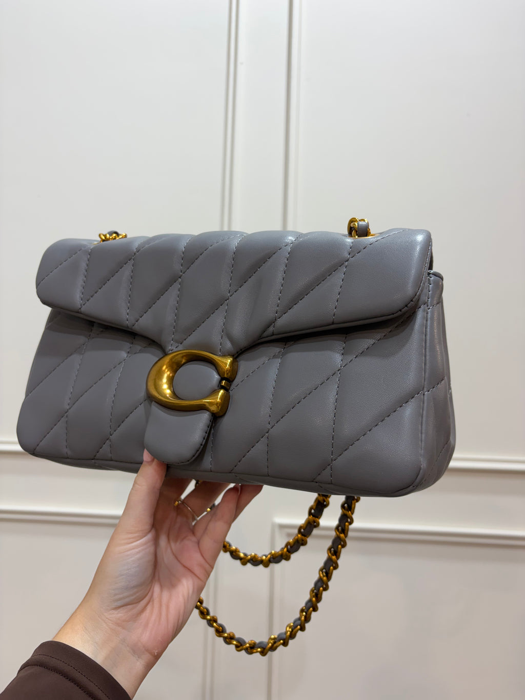 Quilted Bus Bag - Grey with Gold Hardware