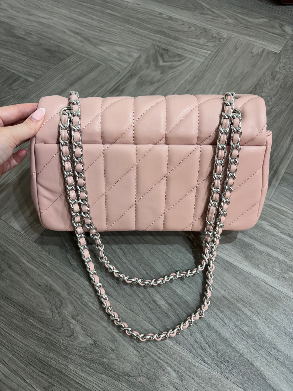 Quilted Bus Bag - Pink with Silver hardware