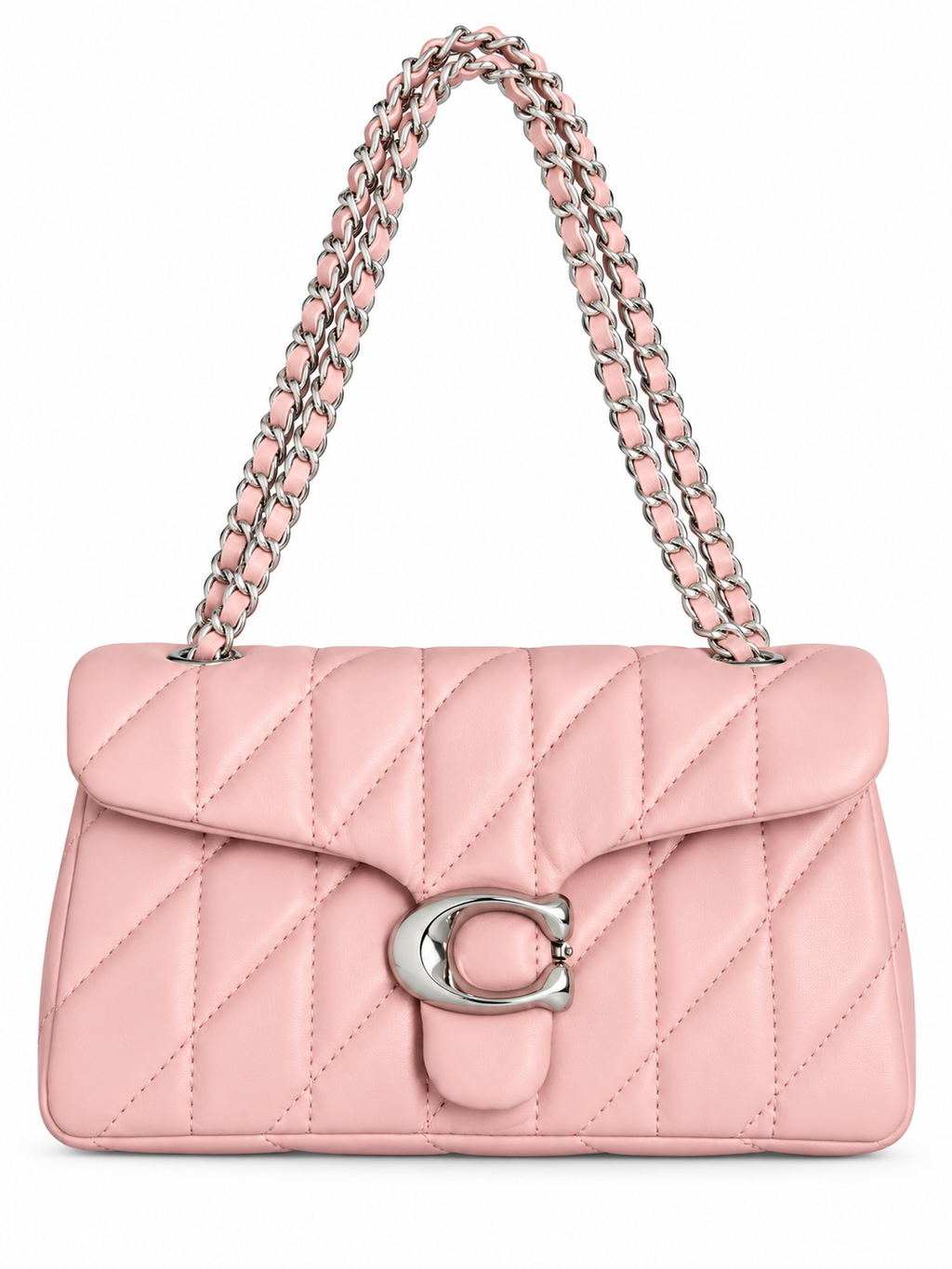 Quilted Bus Bag - Pink with Silver hardware