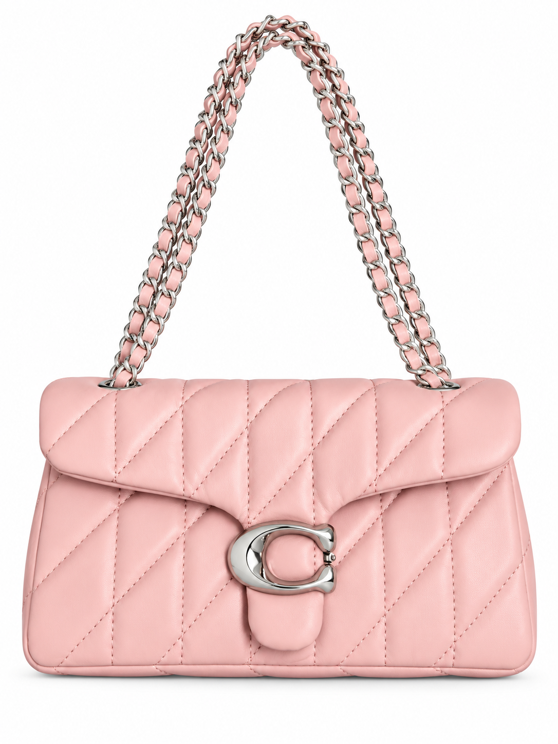Quilted Bus Bag - Pink with Silver hardware