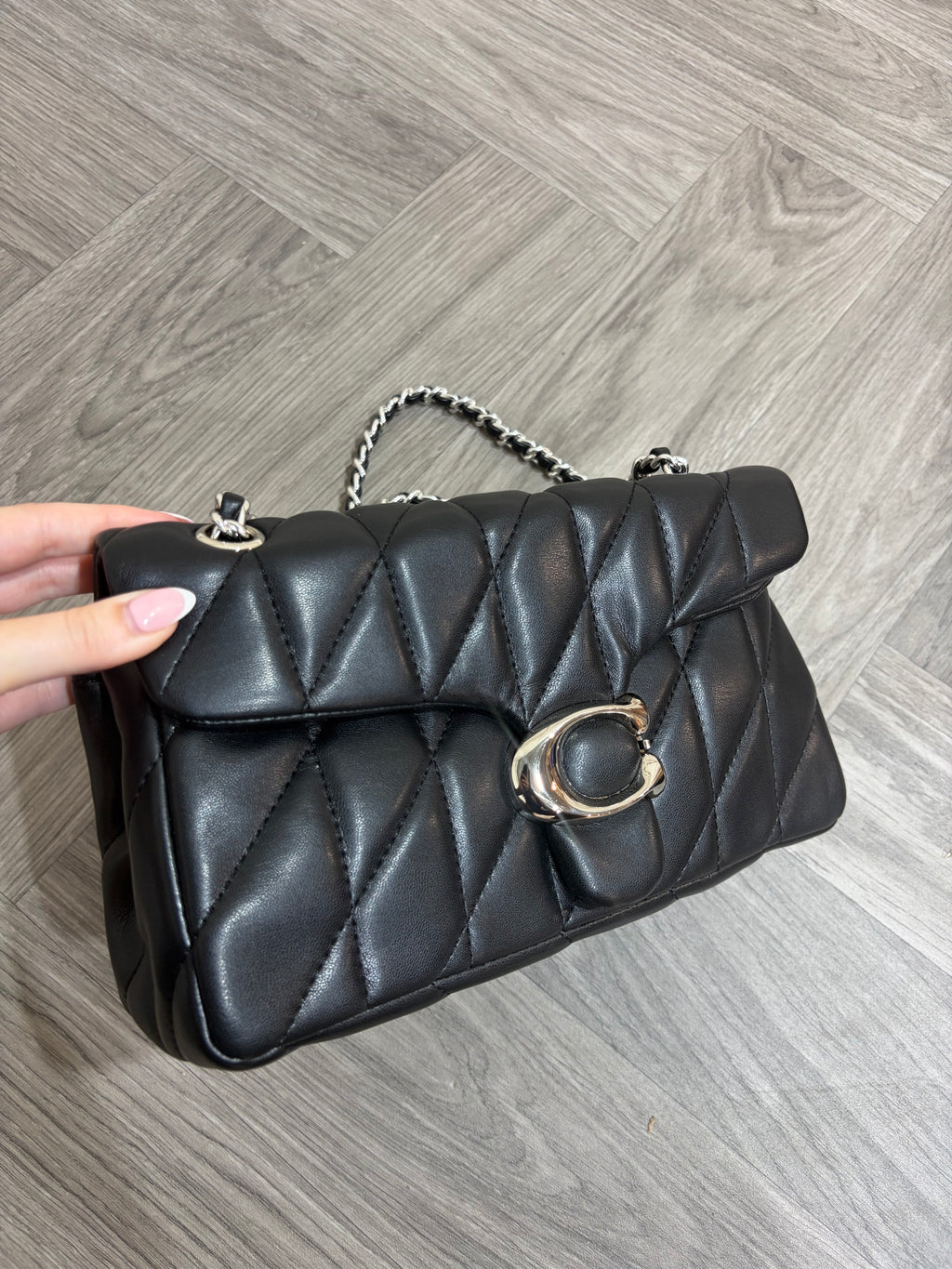 Quilted Bus Bag - Black with Silver Hardware
