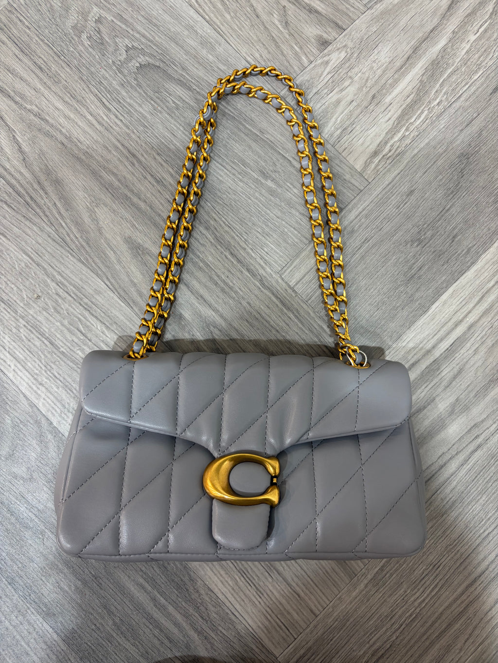 Quilted Bus Bag - Grey with Gold Hardware