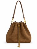 Suede Monogram Bucket Bag - Tan
