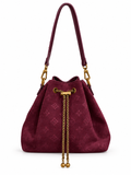 Suede Monogram Bucket Bag - Burgundy