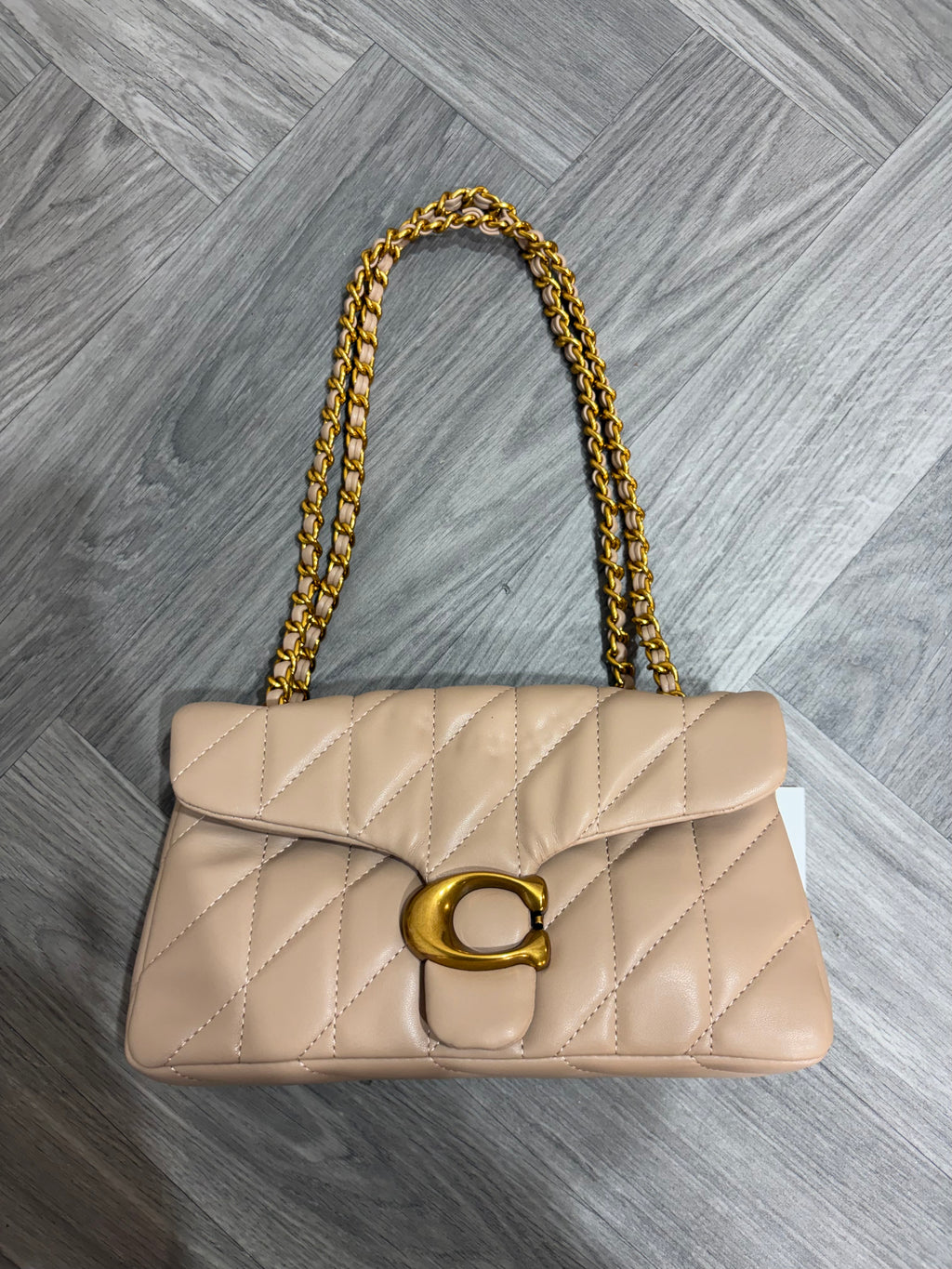 Quilted Bus Bag - Nude with Gold Hardware