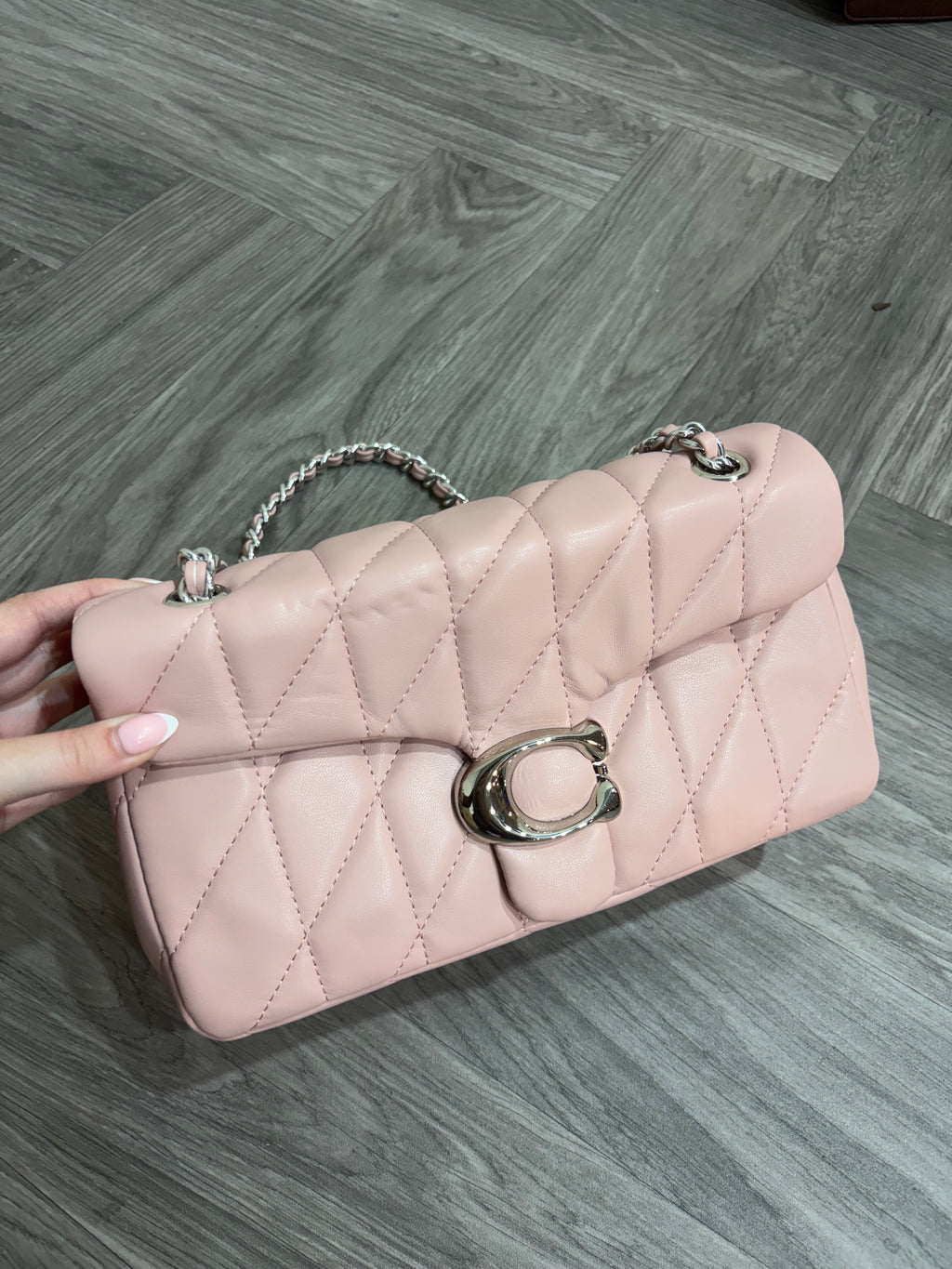 Quilted Bus Bag - Pink with Silver hardware