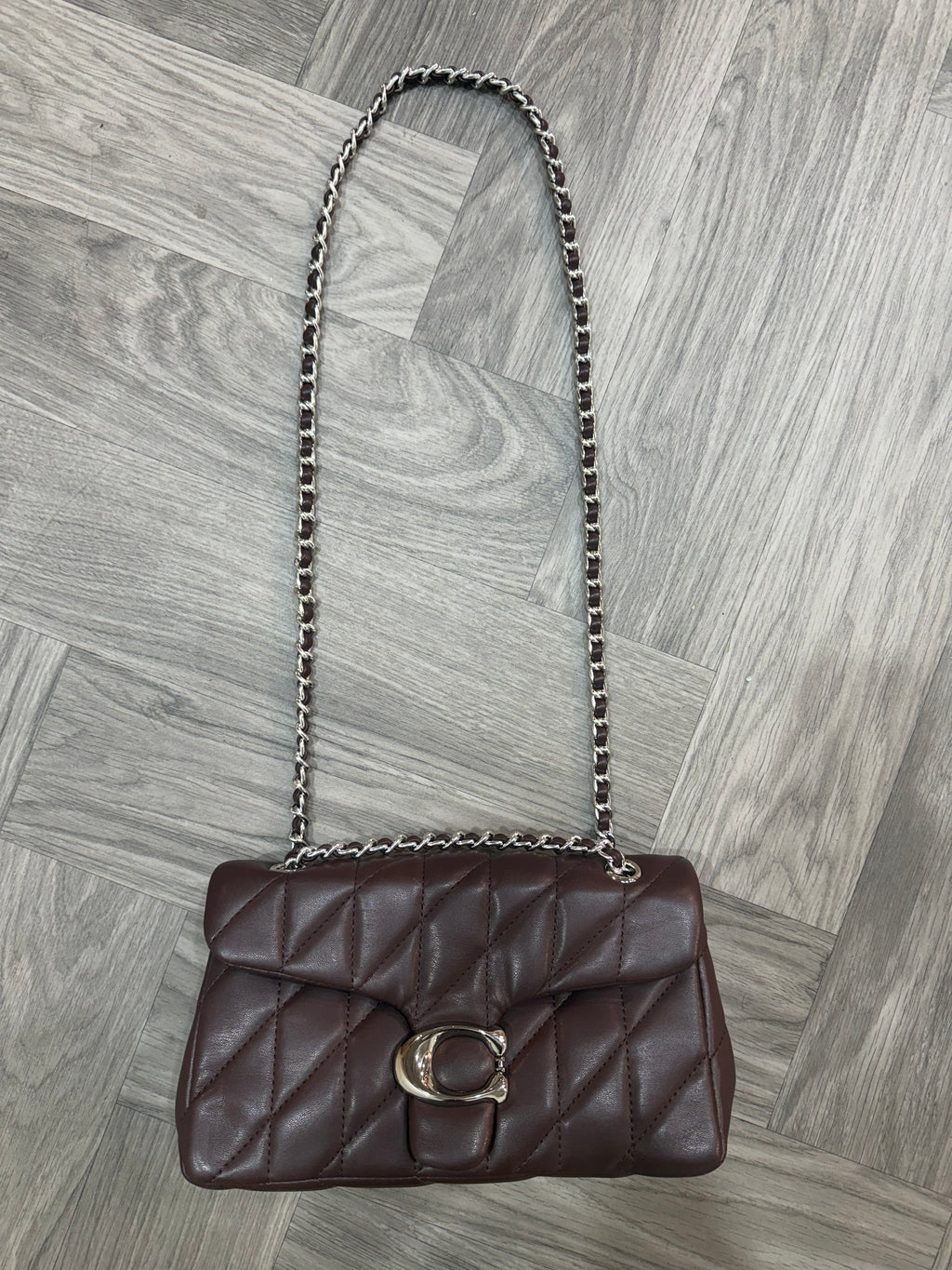 Quilted Bus Bag - Brown with Silver Hardware