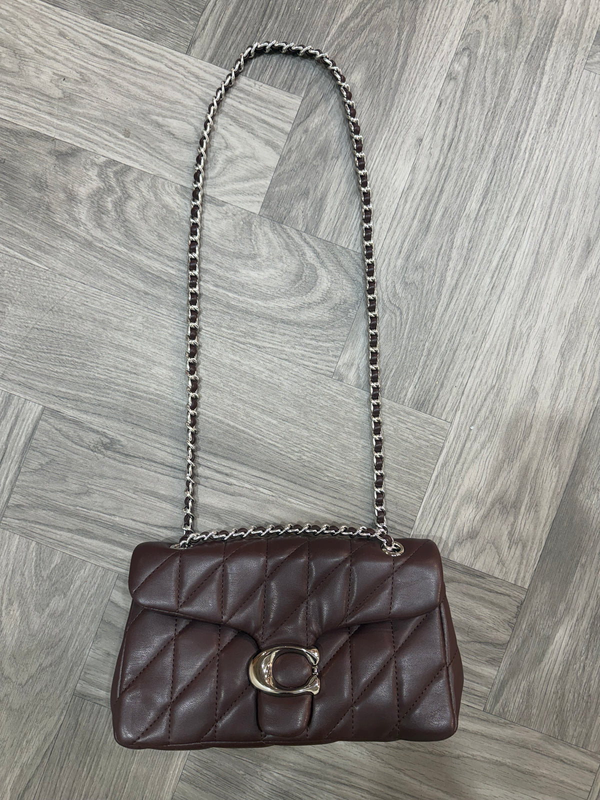 Quilted Bus Bag - Brown with Silver Hardware