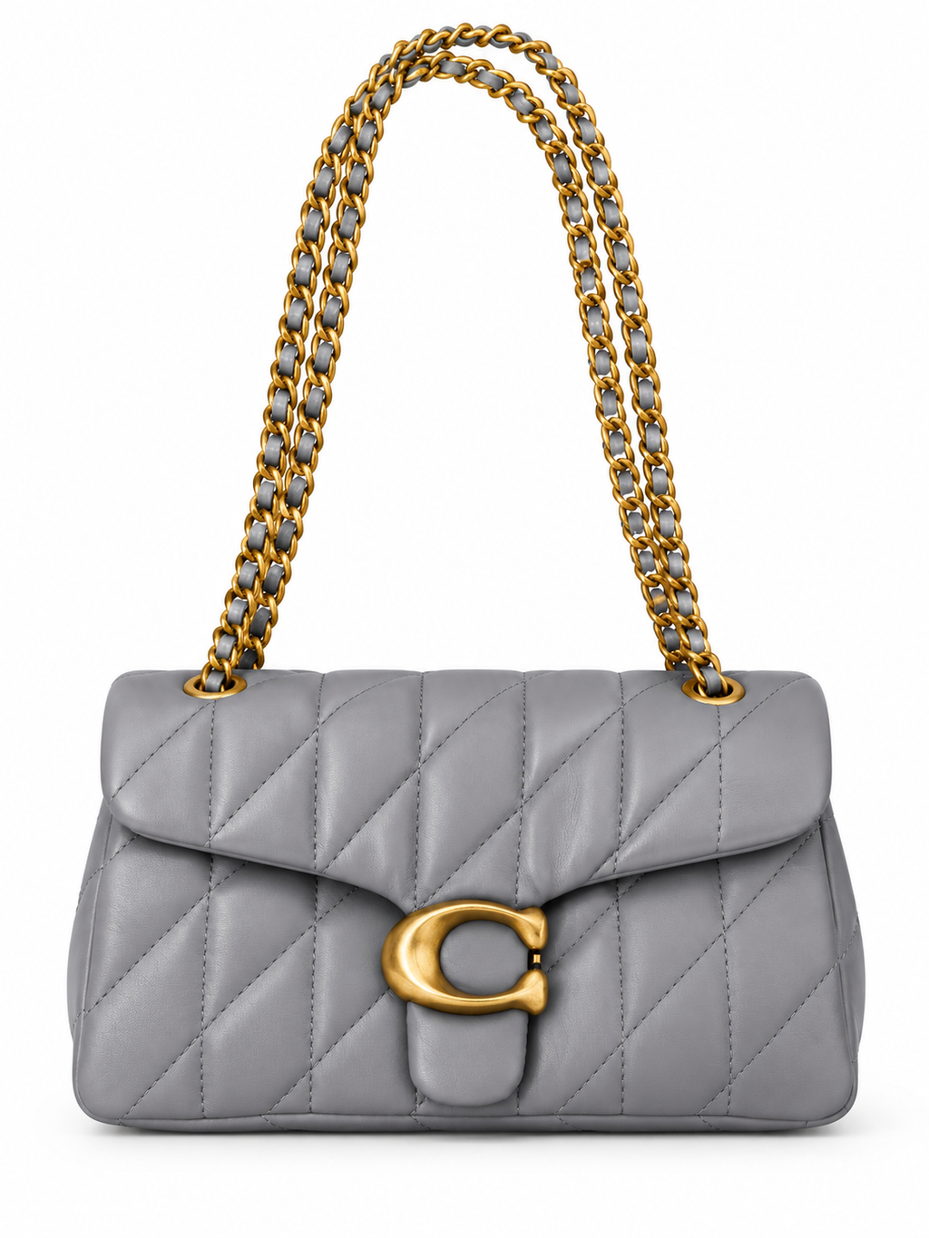 Quilted Bus Bag - Grey with Gold Hardware