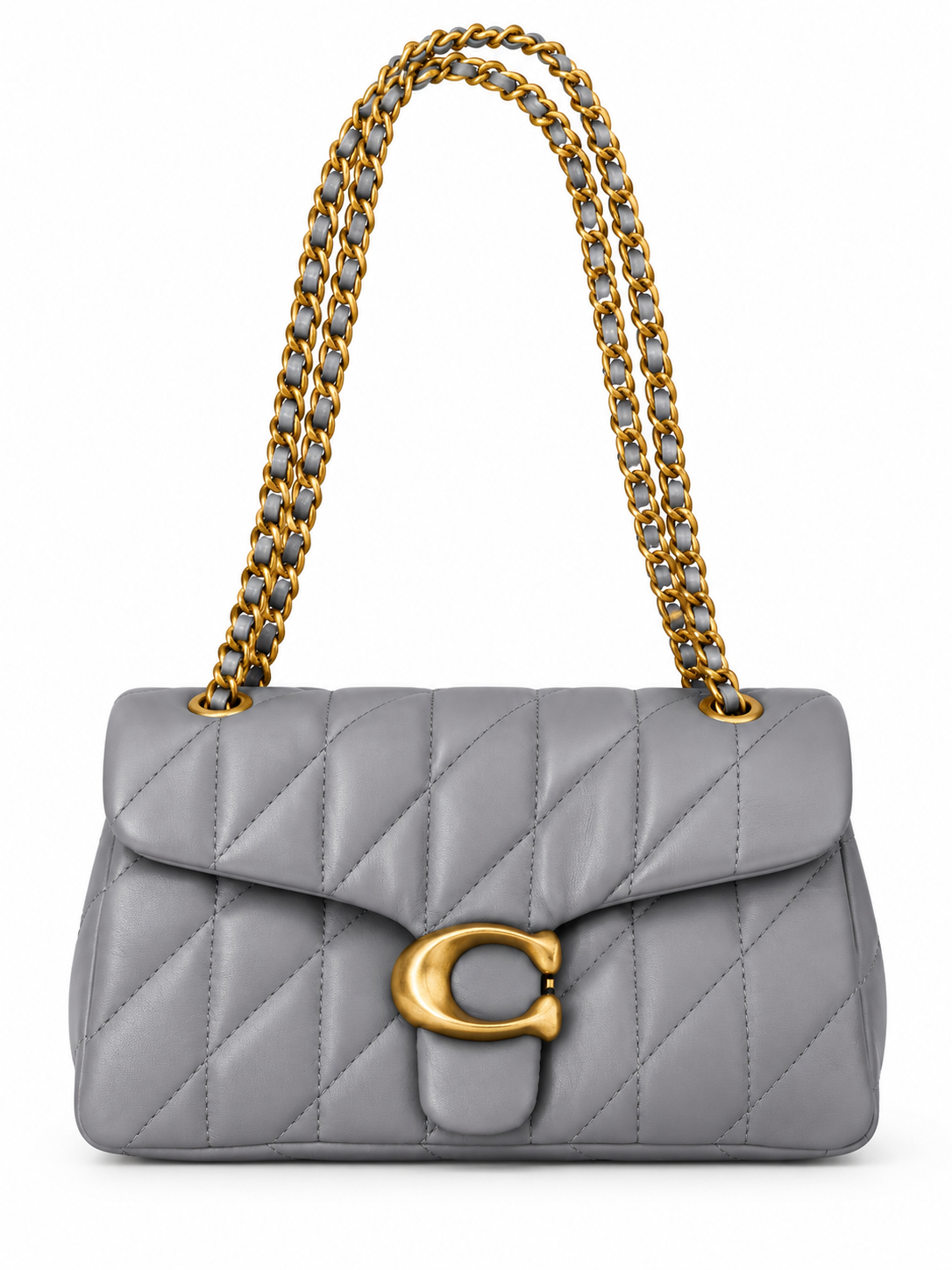 Quilted Bus Bag - Grey with Gold Hardware