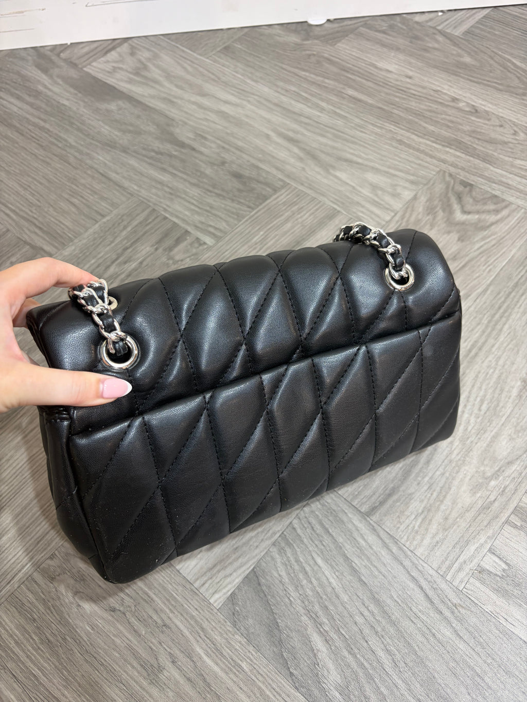 Quilted Bus Bag - Black with Silver Hardware