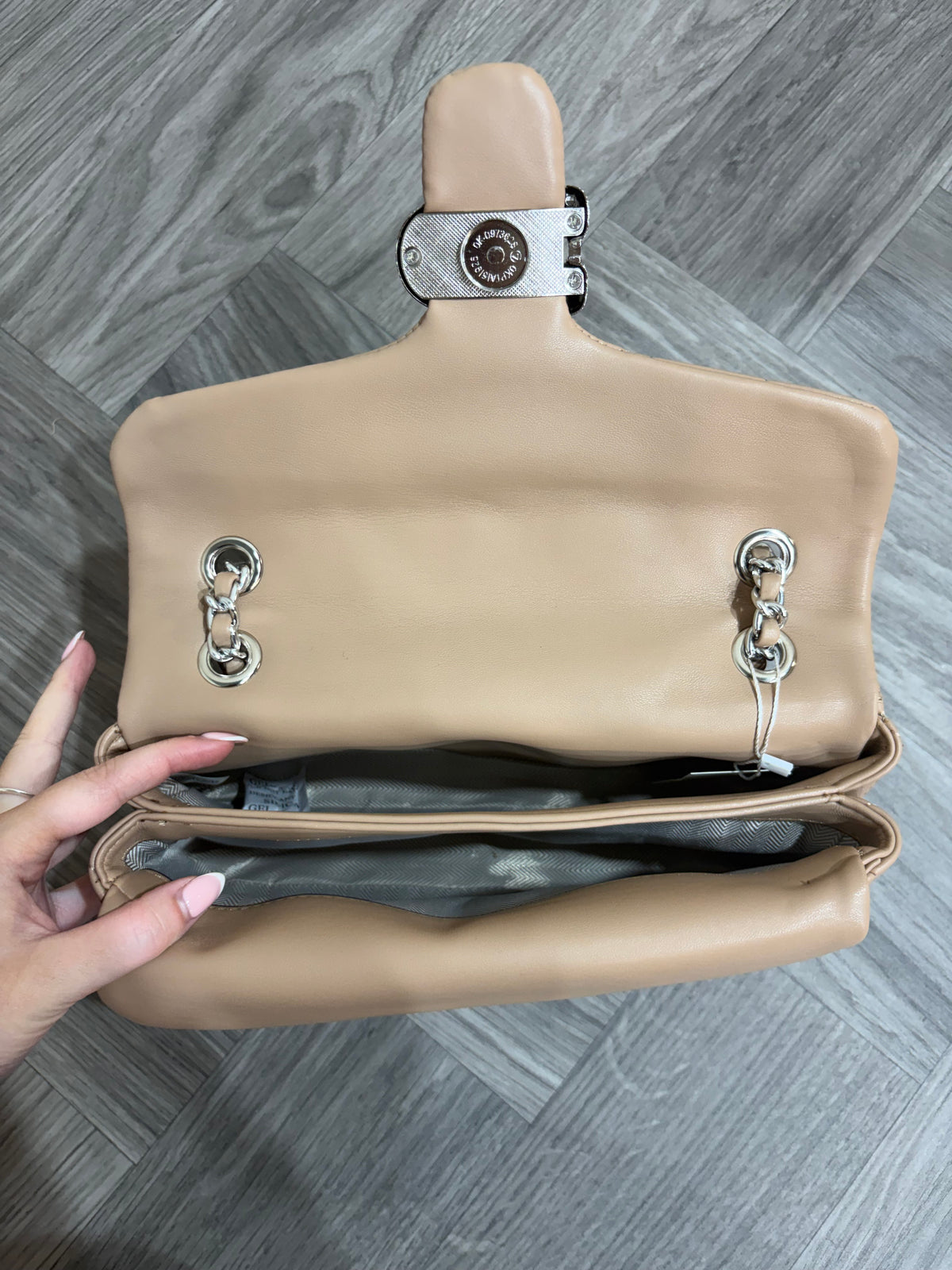 Quilted Bus Bag- Nude with Silver Hardware