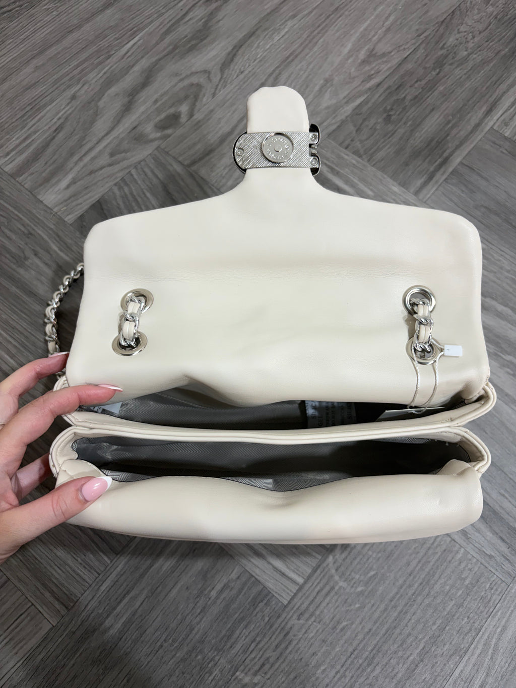 Quilted Bus Bag - Creamy Beige with Silver Hardware