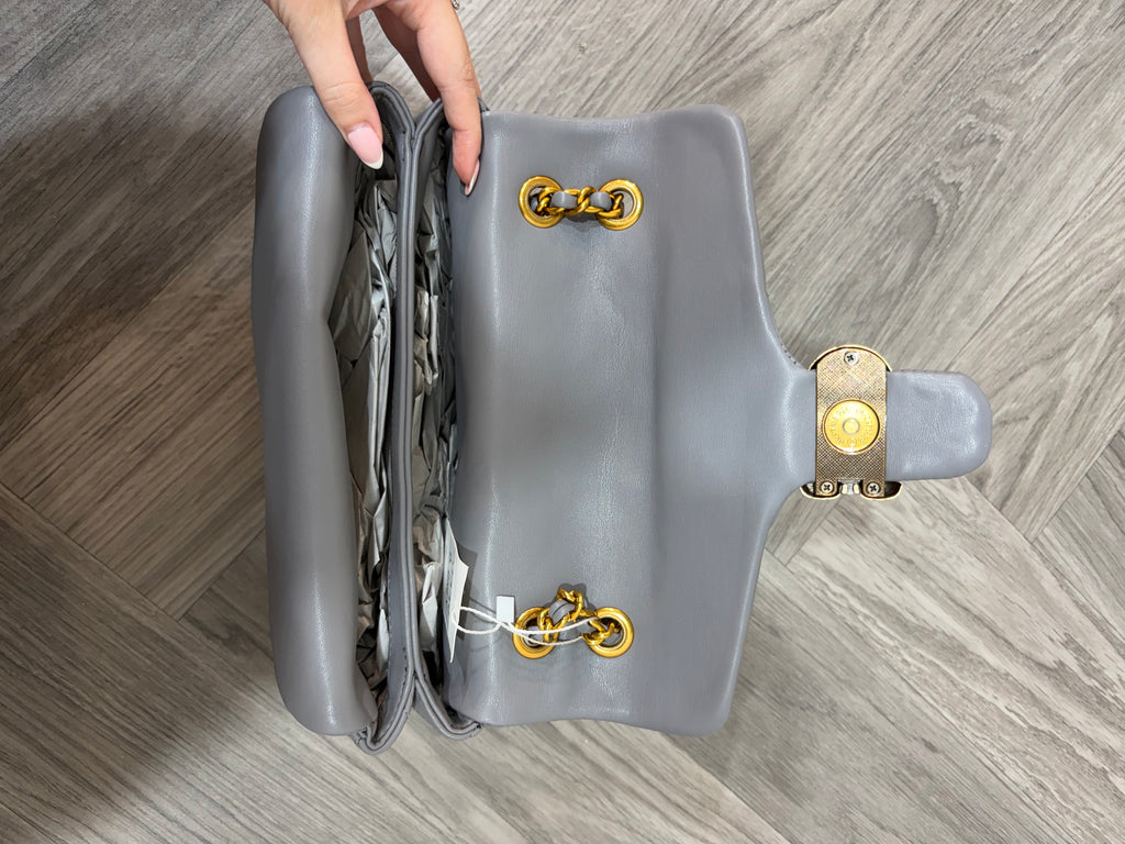 Quilted Bus Bag - Grey with Gold Hardware