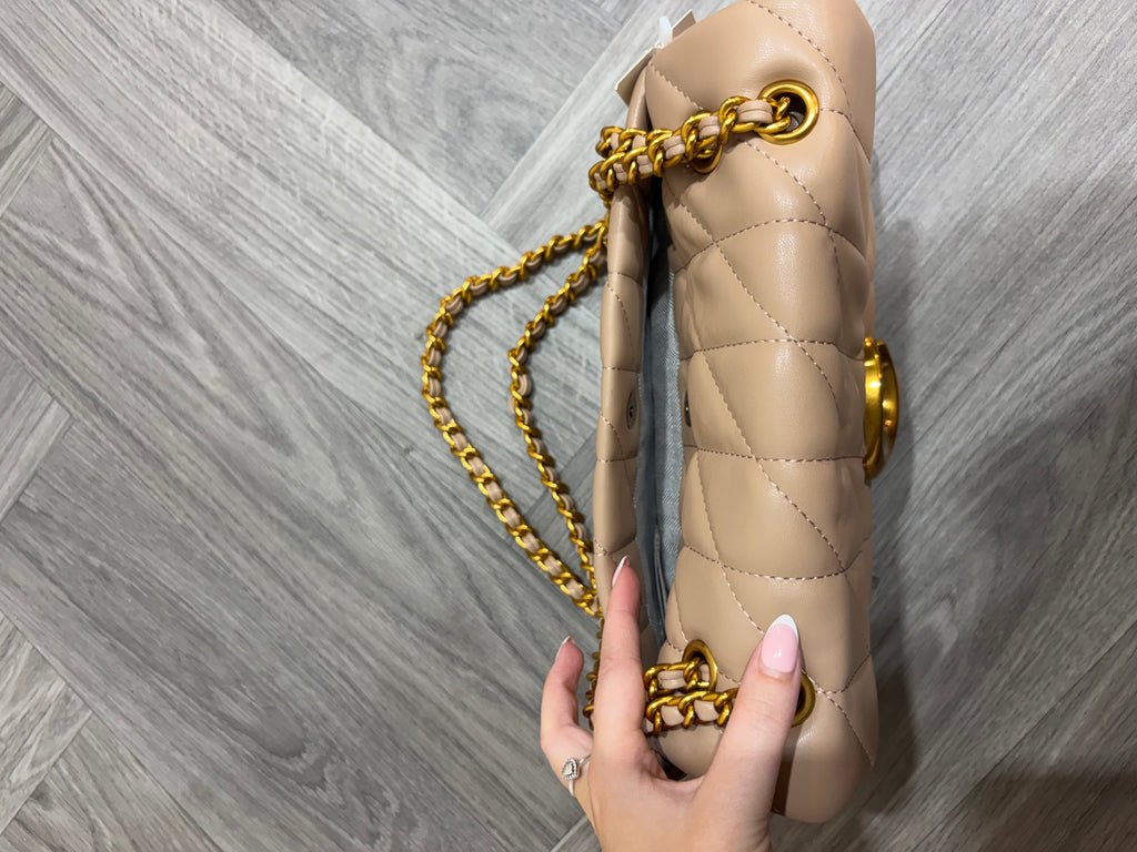 Quilted Bus Bag - Nude with Gold Hardware