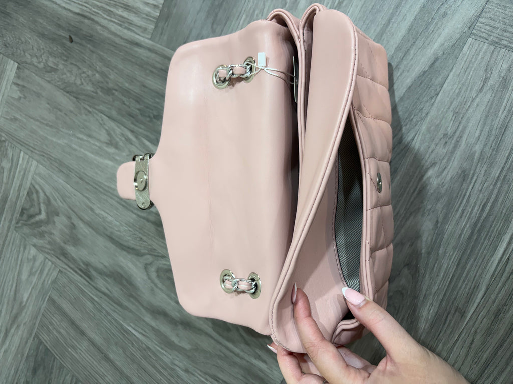 Quilted Bus Bag - Pink with Silver hardware