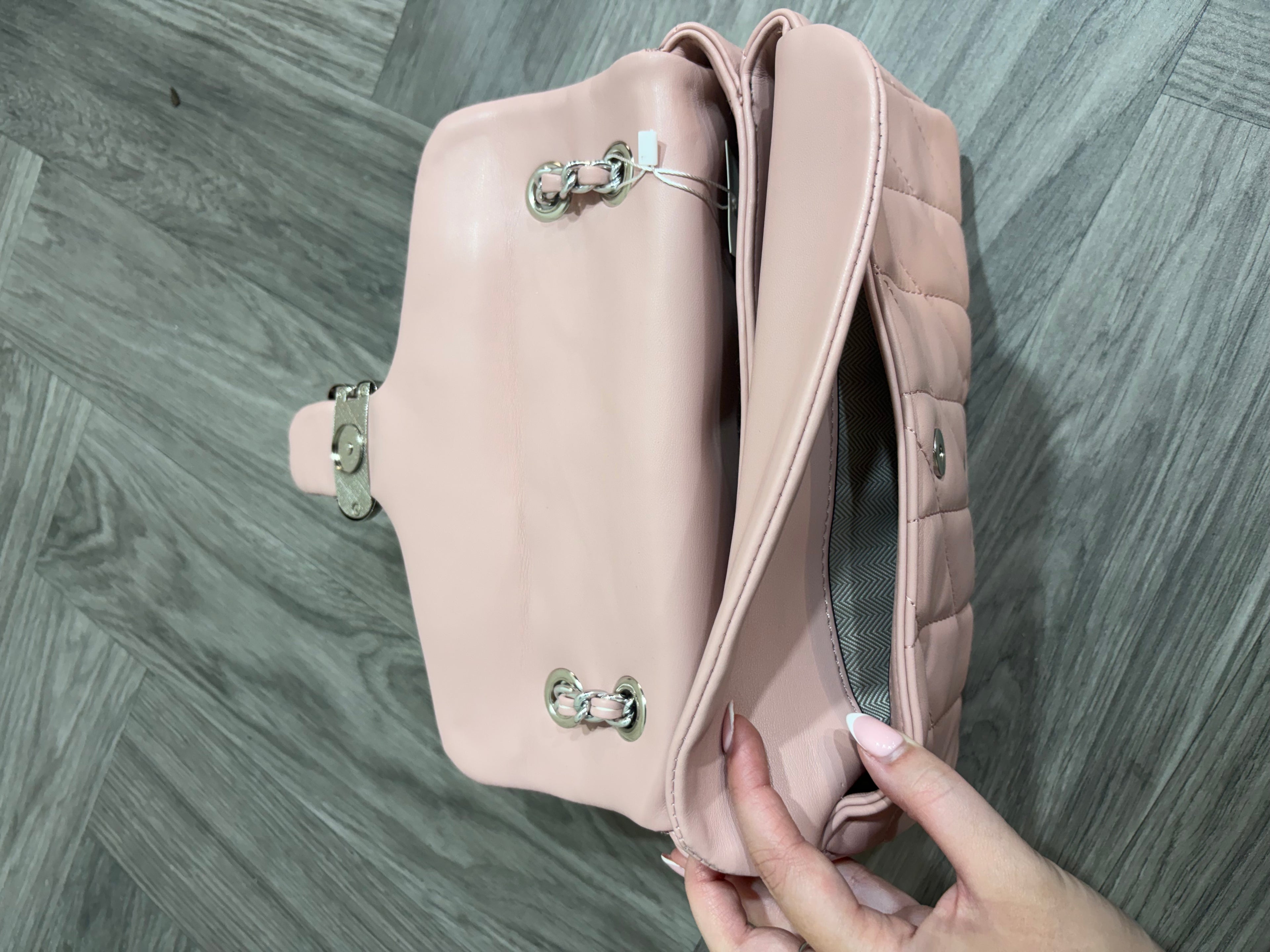 Quilted Bus Bag - Pink with Silver hardware