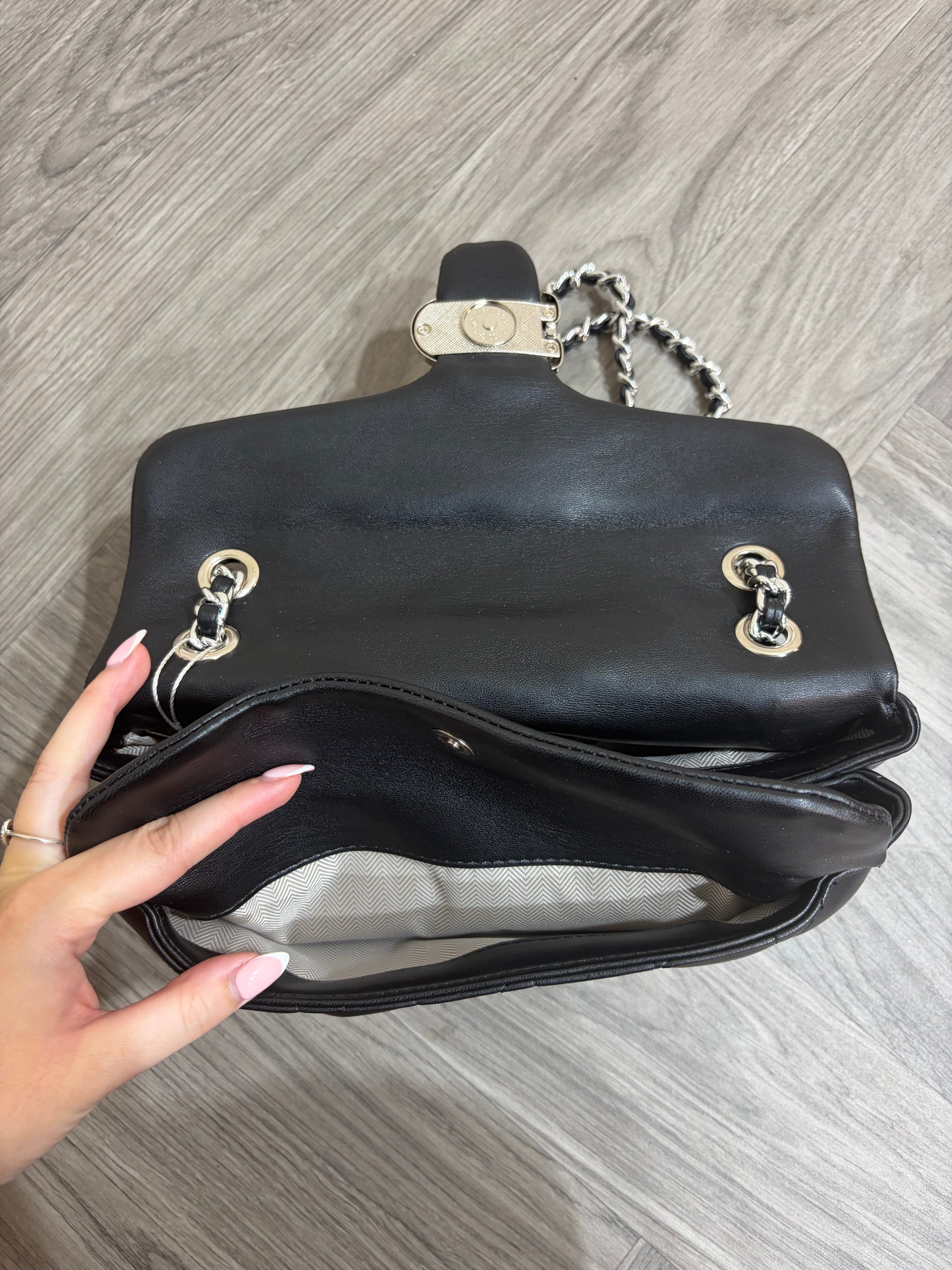 Quilted Bus Bag - Black with Silver Hardware