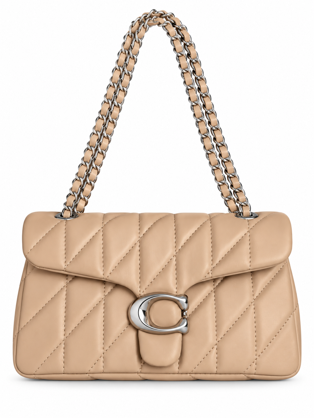 Quilted Bus Bag- Nude with Silver Hardware