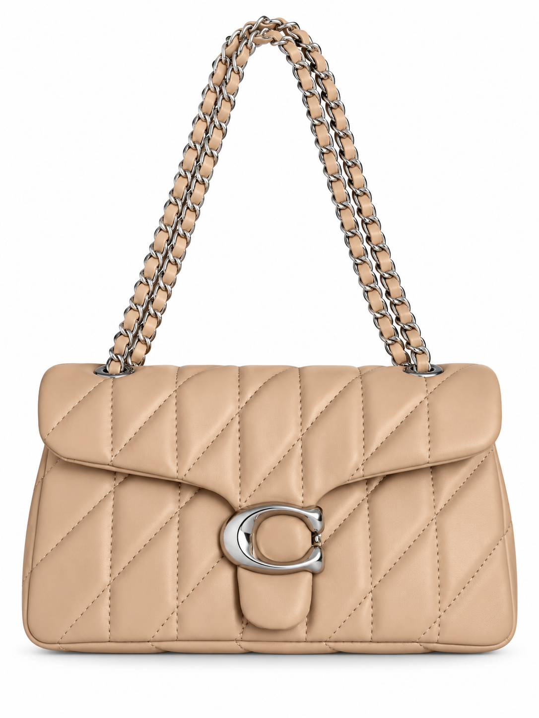 Quilted Bus Bag- Nude with Silver Hardware