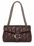Quilted Bus Bag - Brown with Silver Hardware