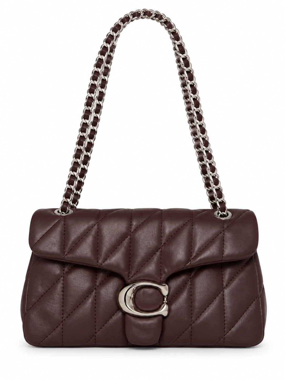 Quilted Bus Bag - Brown with Silver Hardware