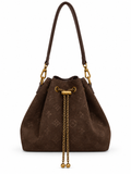 Suede Monogram Bucket Bag - Brown