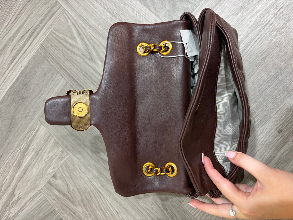 Quilted Bus Bag - Brown with Gold Hardware