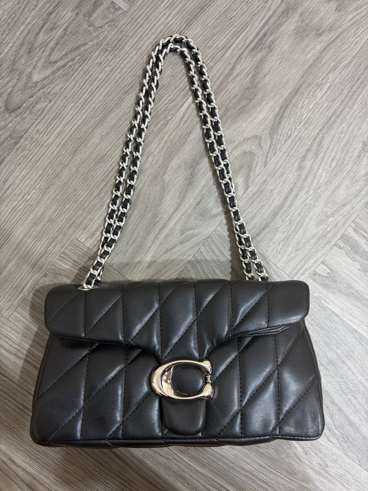 Quilted Bus Bag - Black with Silver Hardware