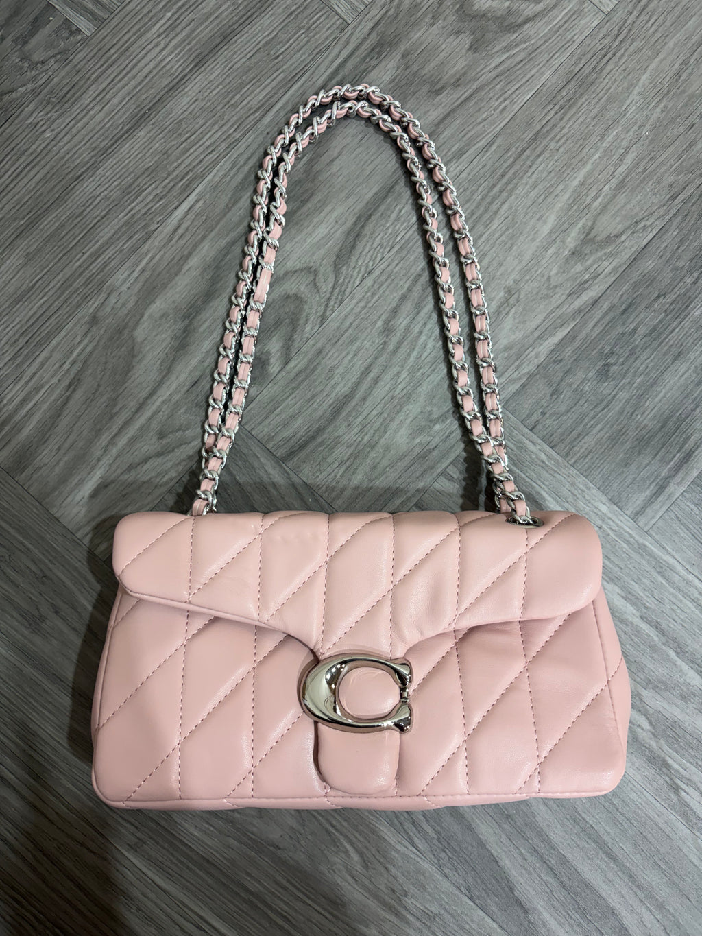 Quilted Bus Bag - Pink with Silver hardware