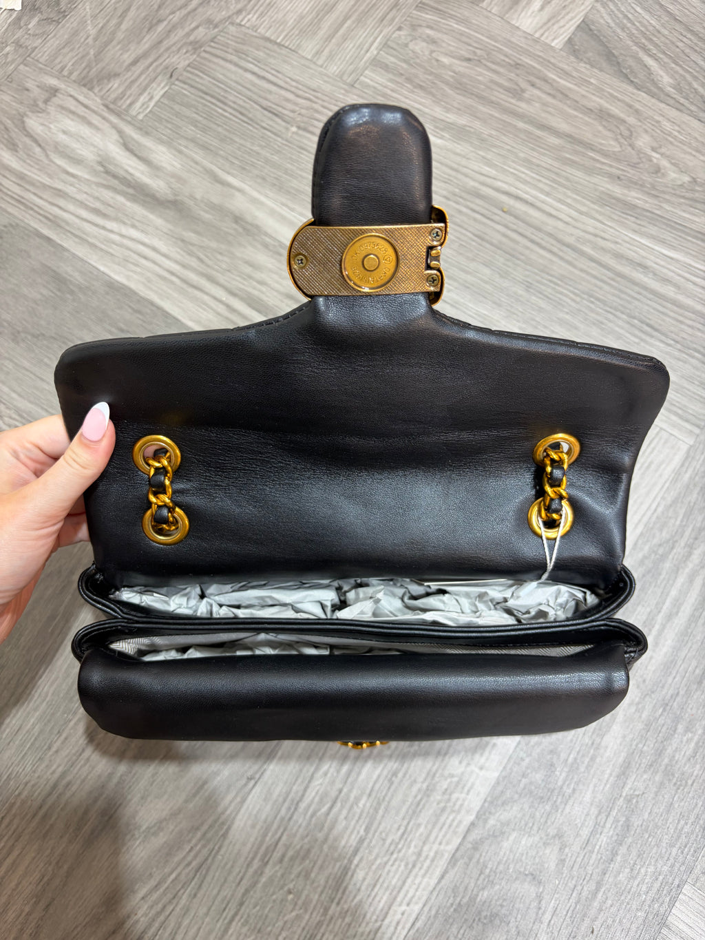 Quilted Bus Bag - Black with Gold Hardware