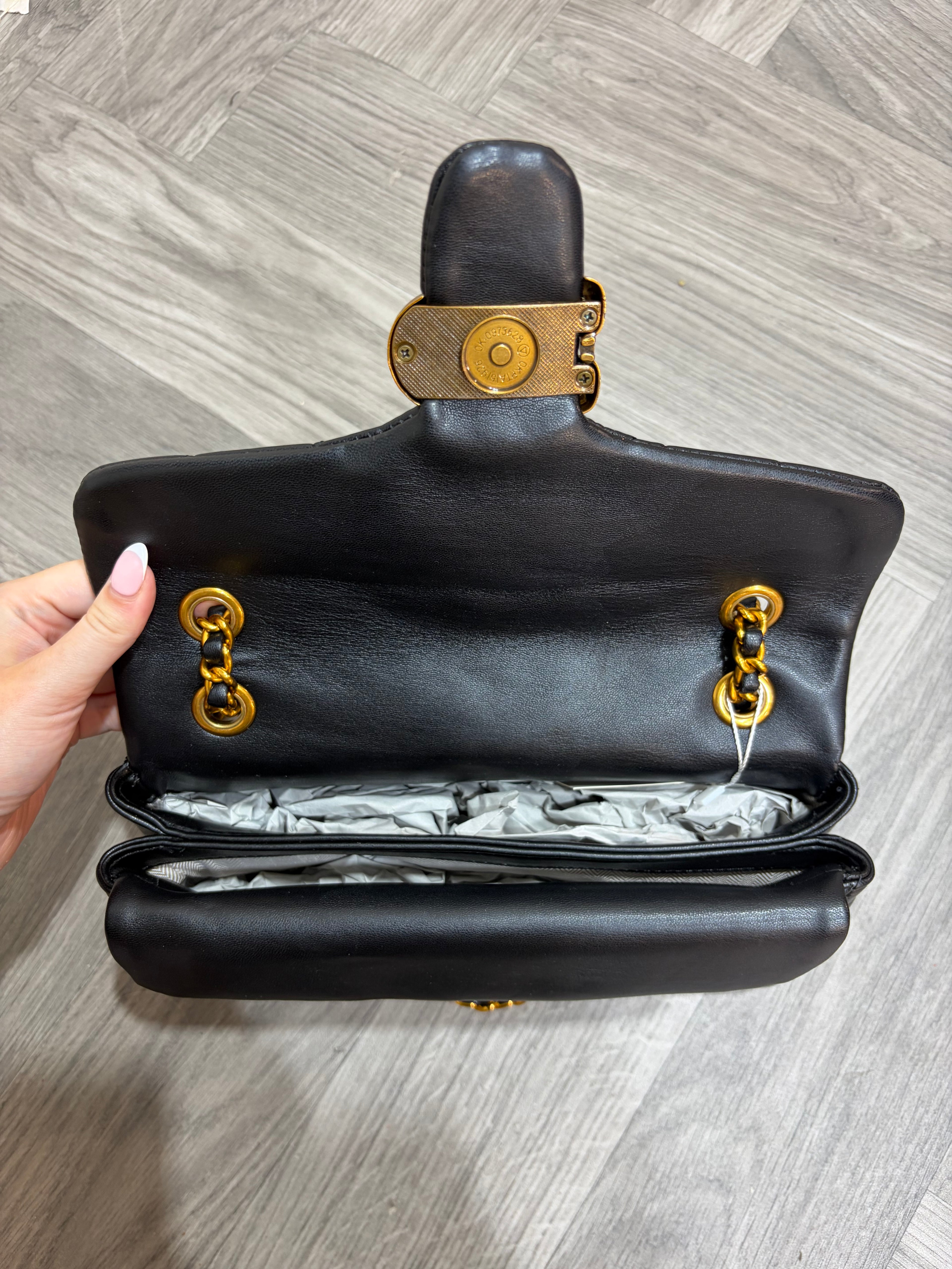 Quilted Bus Bag - Black with Gold Hardware