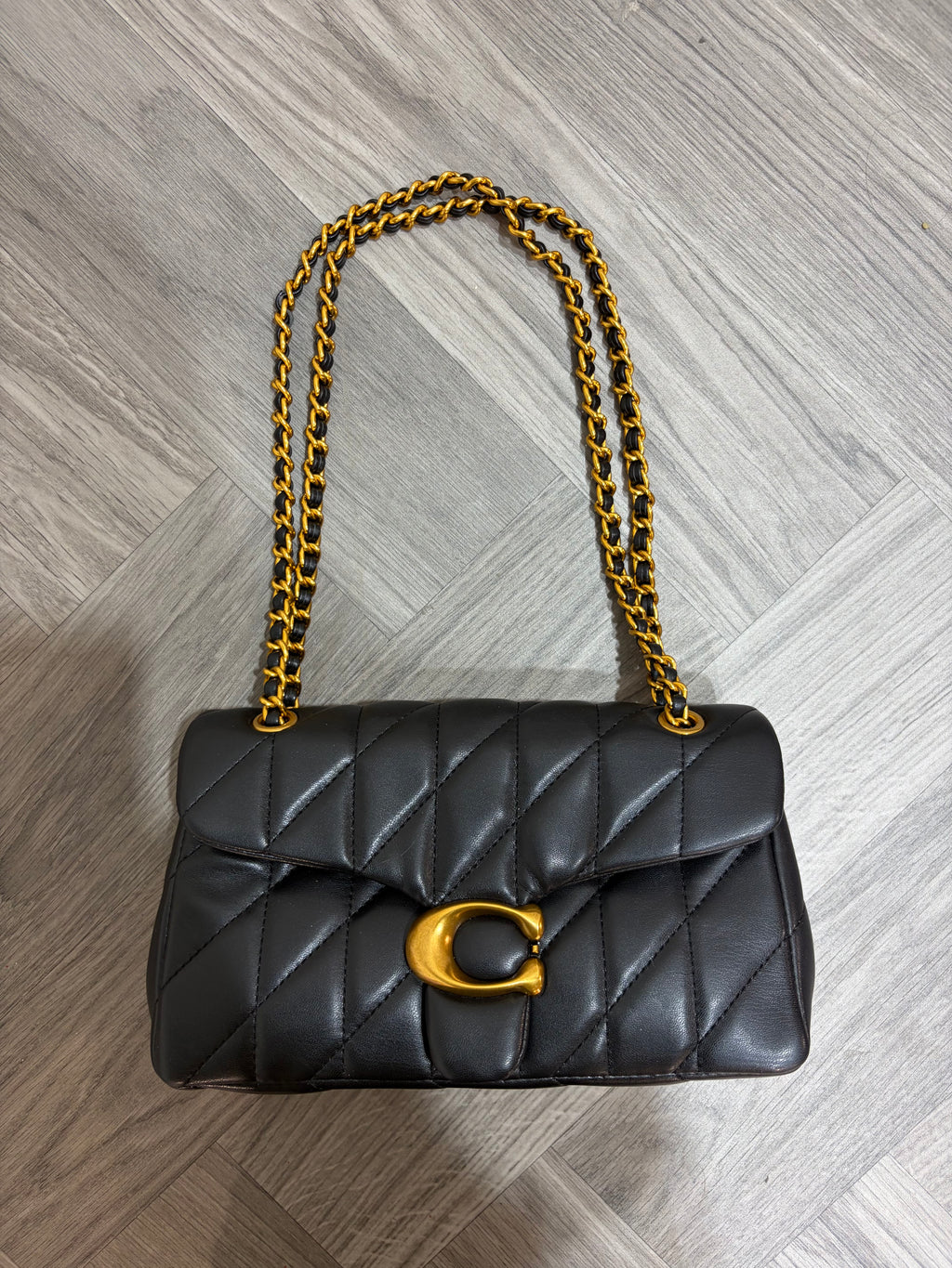 Quilted Bus Bag - Black with Gold Hardware