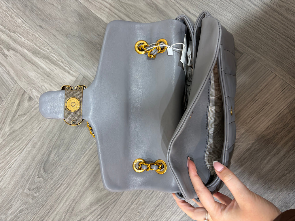 Quilted Bus Bag - Grey with Gold Hardware