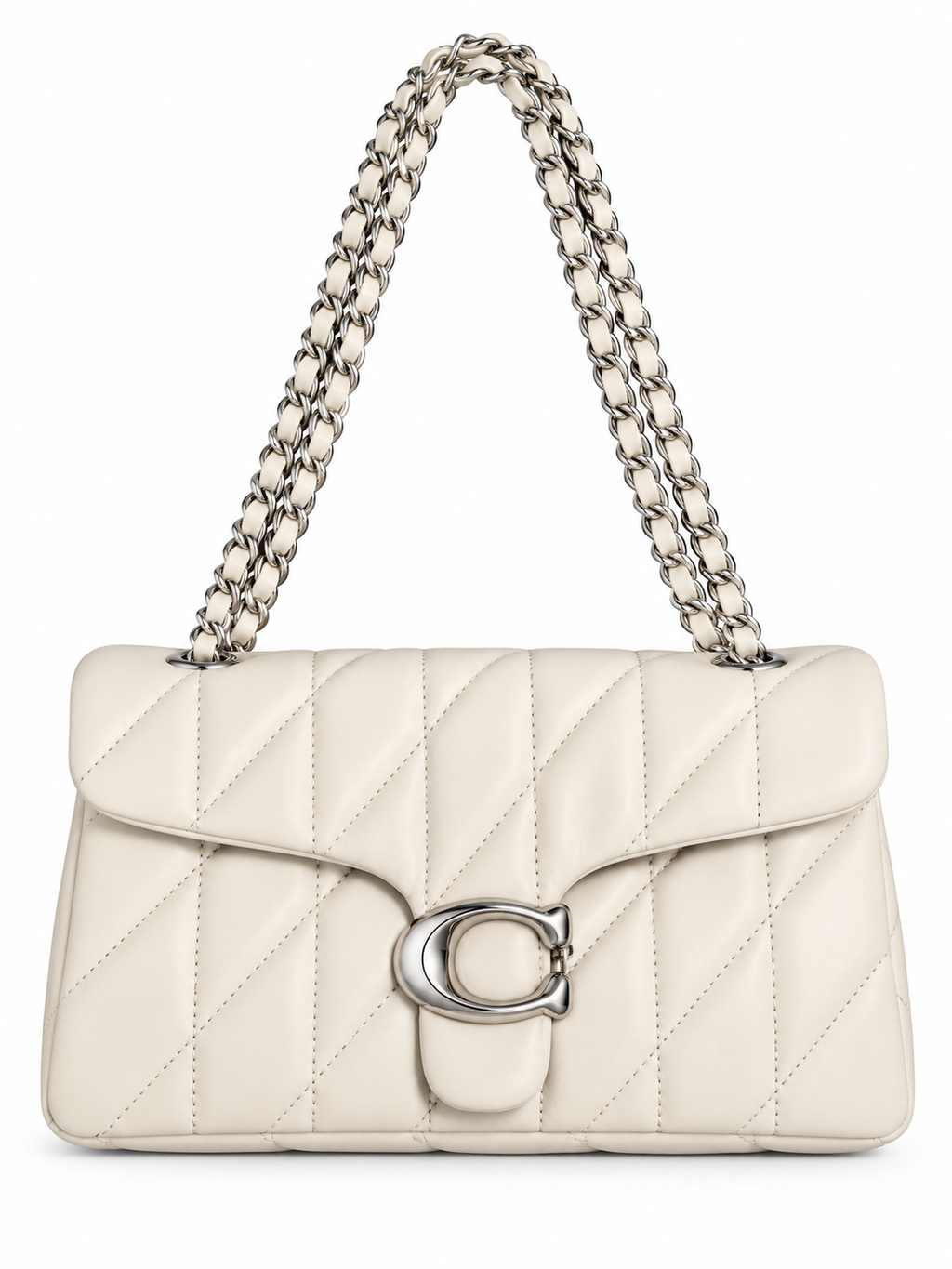 Quilted Bus Bag - Creamy Beige with Silver Hardware