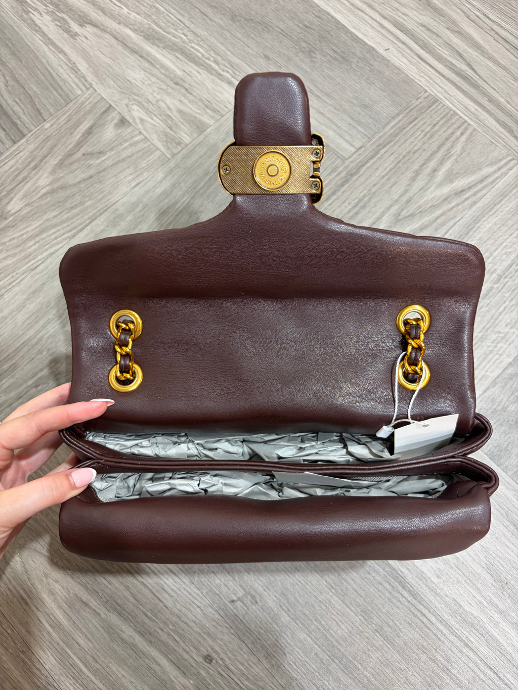 Quilted Bus Bag - Brown with Gold Hardware