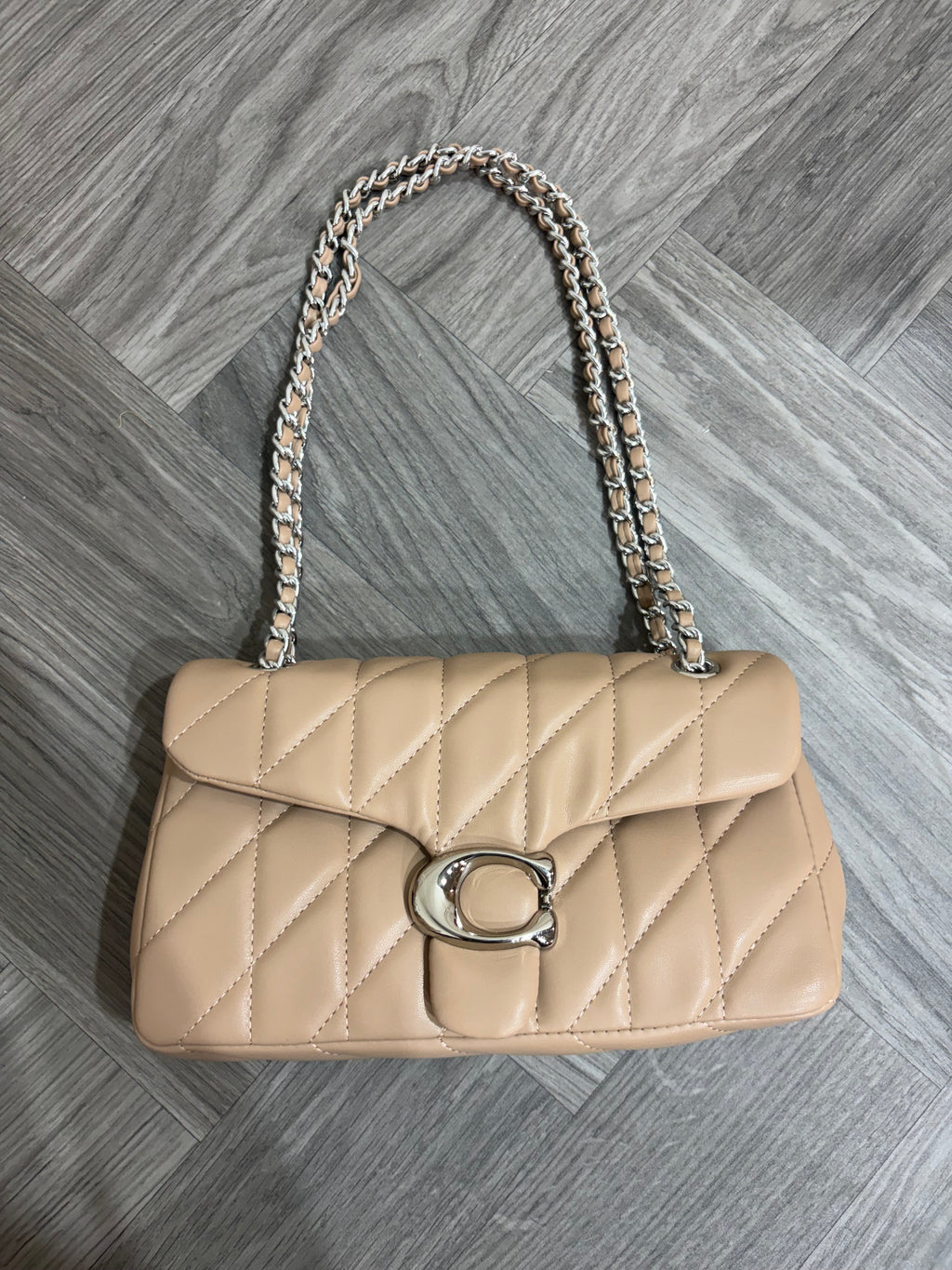 Quilted Bus Bag- Nude with Silver Hardware