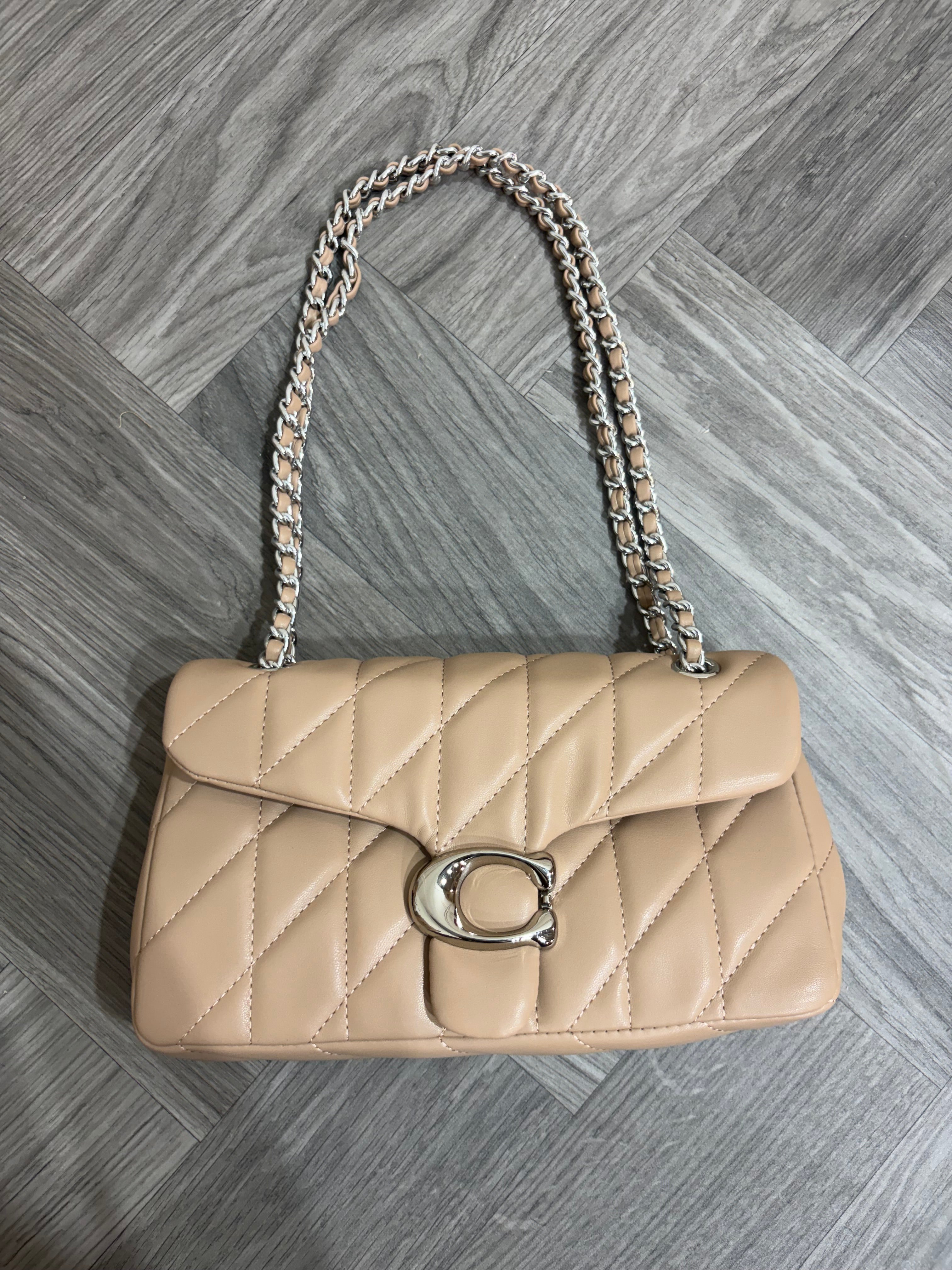 Quilted Bus Bag- Nude with Silver Hardware