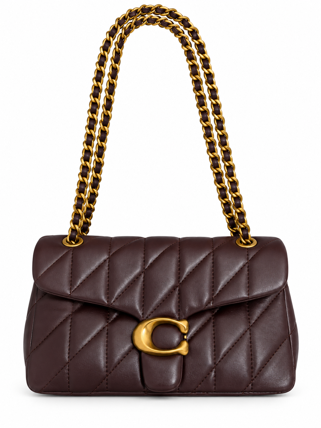 Quilted Bus Bag - Brown with Gold Hardware