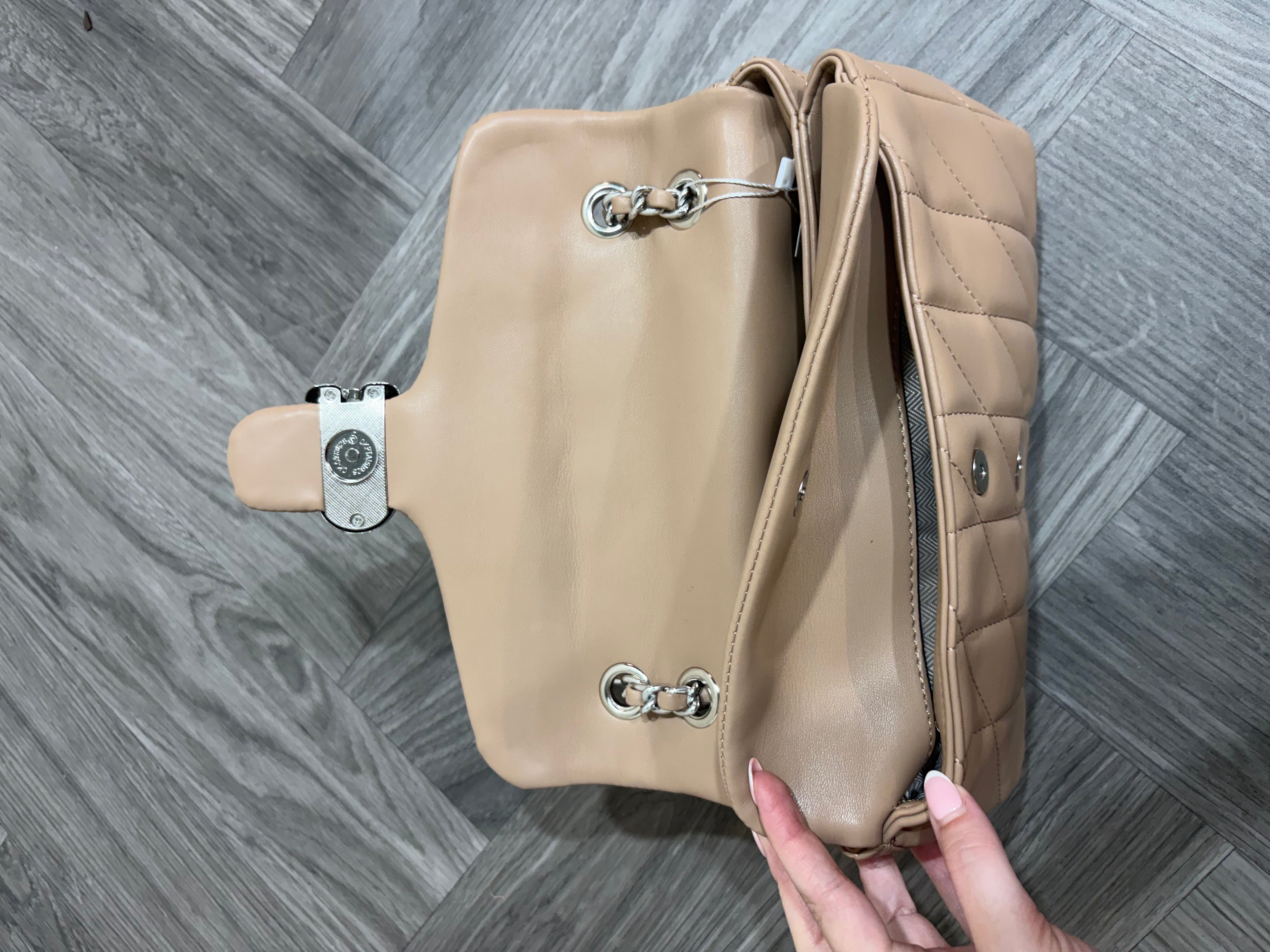 Quilted Bus Bag- Nude with Silver Hardware