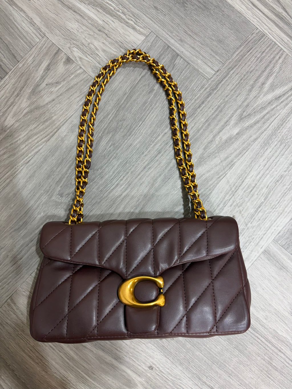 Quilted Bus Bag - Brown with Gold Hardware