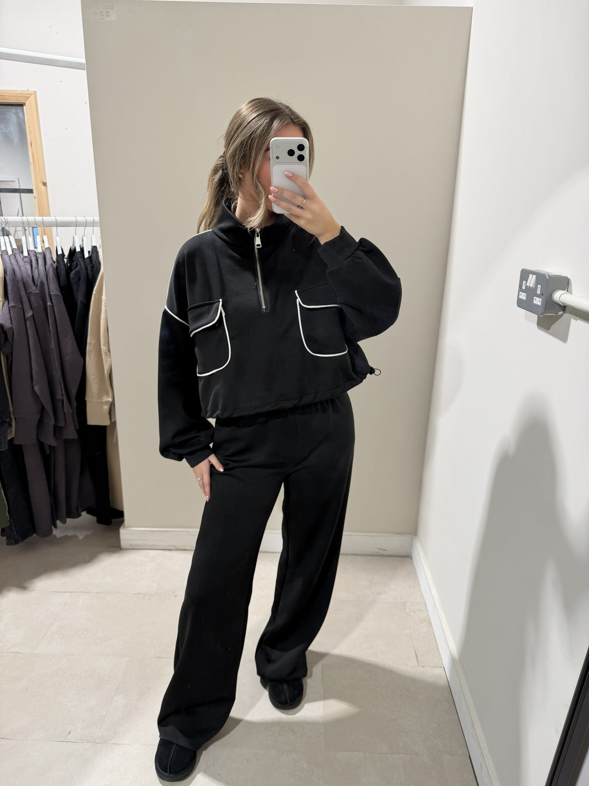 Black loungewear set relaxed fit front view