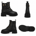 Woman's Embossed Monogram Lace-up Ankle Boots - Black