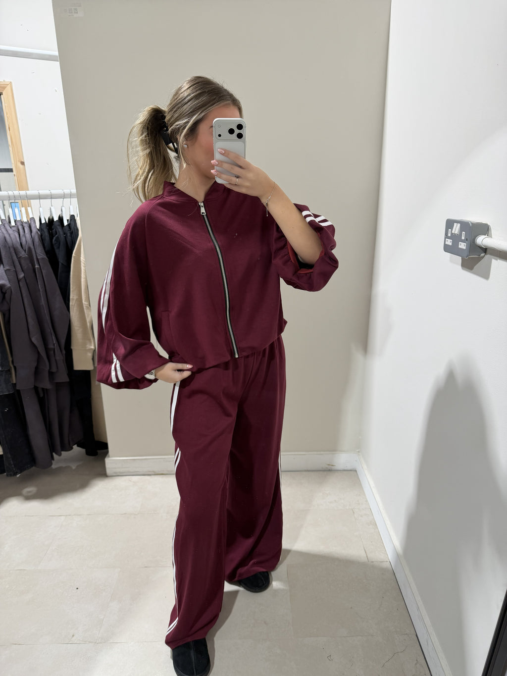 Burgundy Contrast-Trim Top and Trouser Set