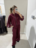 Burgundy Contrast-Trim Top and Trouser Set